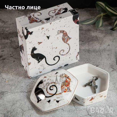 Порцеланов комплект с котки + подарък , снимка 5 - Чинии - 41143439