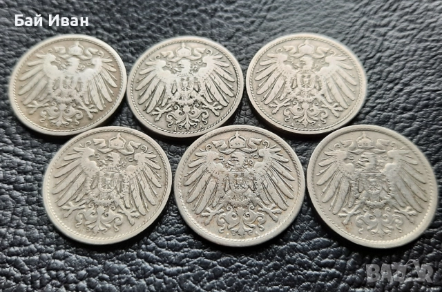 Стара монета/и 10 пфенига 1900,1901,1906,1907 и 1908 г. Германия , снимка 2 - Нумизматика и бонистика - 52396431