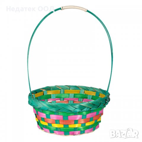Великденска декорация, Плетена кошница, Зелена/ многоцветна, 22x38 см, снимка 1 - Декорация за дома - 40080894