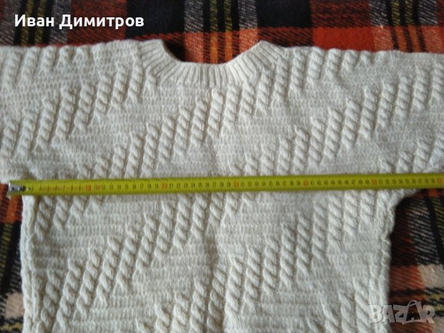 Бял мъжки пуловер от естествена мериносова вълна размер l, снимка 9 - Пуловери - 44456869