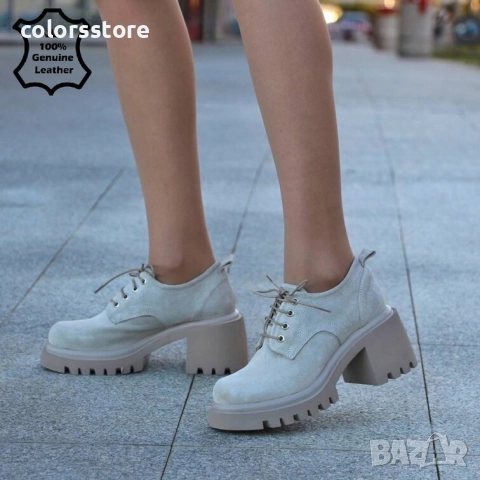 Обувки на ток - бежов ЕСТЕСТВЕН велур - 27702 