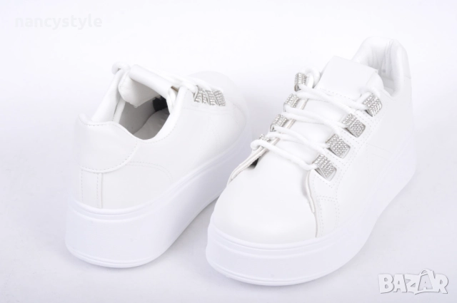 НОВО! Бели дамски кецове високо ходило, снимка 3 - Кецове - 51688631