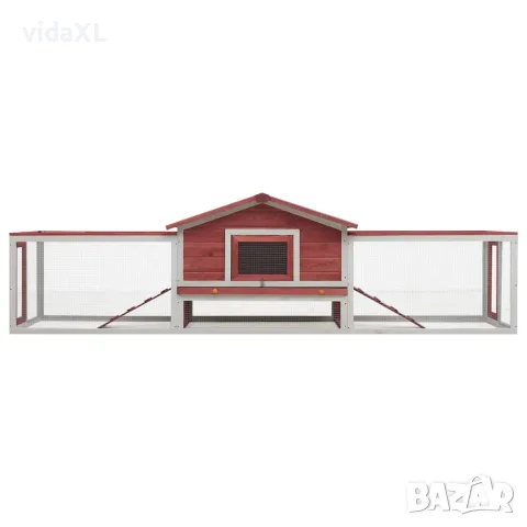 vidaXL Клетка за зайци, червена, 310x70x87 см, чам и ела масив, снимка 2 - За гризачи - 56146268