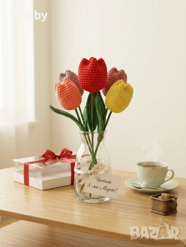 Ръчно плетени букети, снимка 7 - Декорация за дома - 53698603