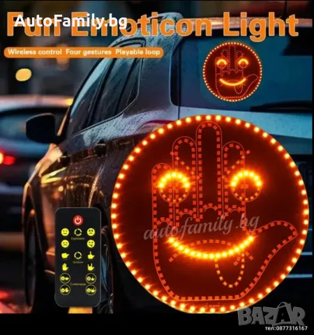 LED автомобилна светлинна табела с дистанционно за кола, усмихнато лице с 12 жеста, снимка 1