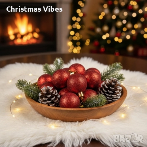 Комплект коледни топки 2 см – сребърни (8 бр.) и червени (16 бр.)