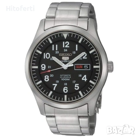 	Мъжки часовник Seiko 5 Automatic с черен циферблат и неръждаема стомана SNZG13K1