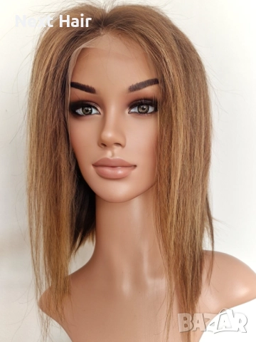 Естествена медено руса перука със светли кичури и дантела 13х4, снимка 5 - Аксесоари за коса - 52026706