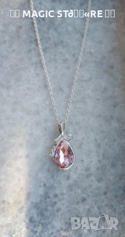 Нежно колие с розов камък и кристали, снимка 2 - Колиета, медальони, синджири - 39204736