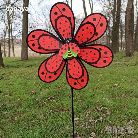 3608 Вятърна въртележка за градина Голямо цвете с калинка, снимка 3 - Градински мебели, декорация  - 39778058