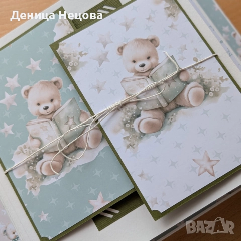 Детски ръчно изработен албум за снимки зелени мечета, подарък за погача, подарък за дете, рожден ден, снимка 7 - Други - 51938713