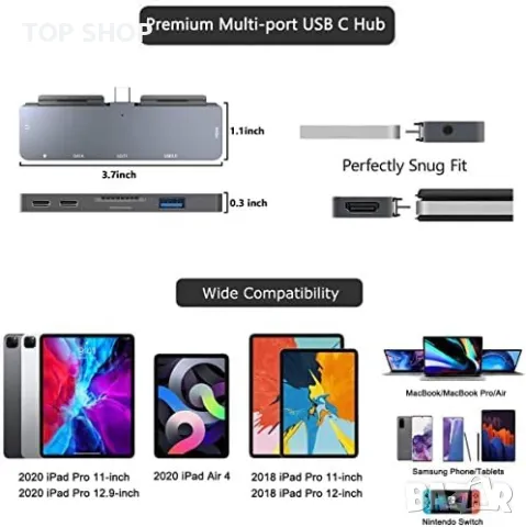Нов USB C хъб Адаптер Докинг станция 7 в 1 за iPad Pro MacBook Pro, снимка 6 - Захранвания и кутии - 49451245