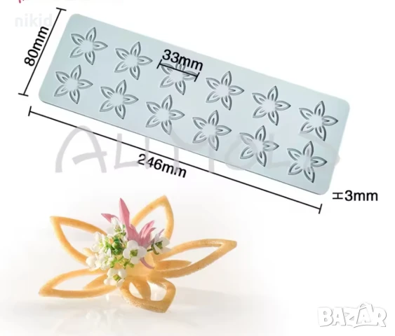 12 петлистни цветя цветчета контур силиконов молд форма дантела шоколад декор