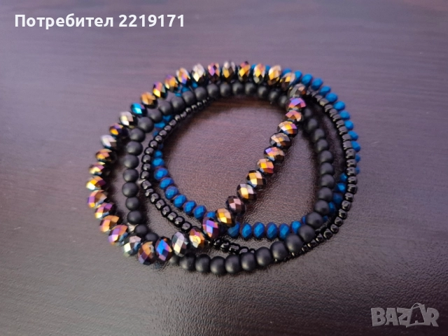 Комплект гривни от естествени камъни и стъклени кристали, снимка 5 - Гривни - 51684305