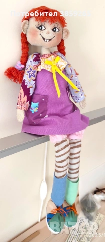 Кукла Пипи дълъг чорап.Ръчна изработка. Текстилна кукла. За игри и интериор., снимка 14 - Кукли - 52399284