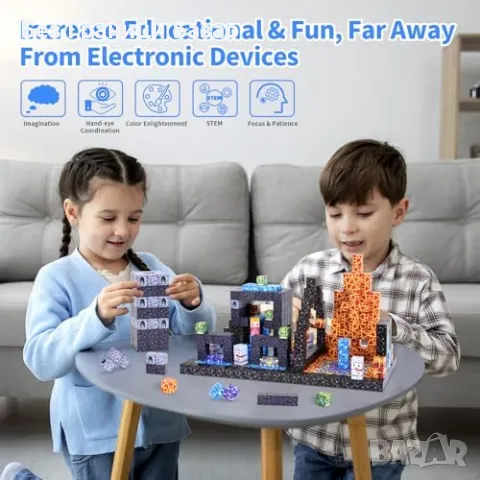 Нови Магнитни блокове 100 броя– креативен строителен комплект за деца, снимка 5 - Образователни игри - 49511438