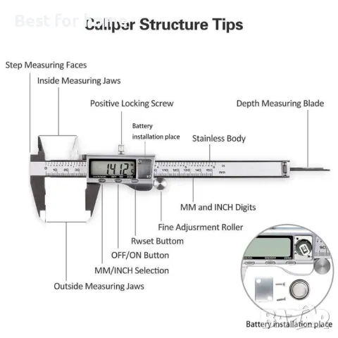 Цифров шублер с голям LCD екран LOUISWARE, снимка 5 - Шублери - 50219461