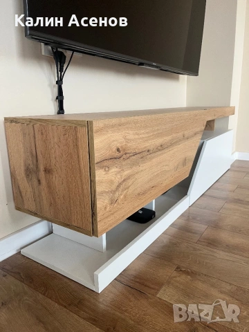 Тв шкаф Бял, Дъб уотан, снимка 2 - Шкафове - 53693694