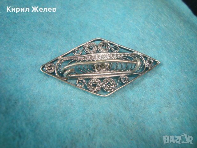 СТАРА СРЕБЪРНА РОМБОВИДНА БРОШКА ФИЛИГРАННО СРЕБРО ВИСОКА ПРОБА МАЙСТОРСКА ИЗРАБОТКА с ЦИРКОН 25842 , снимка 5 - Антикварни и старинни предмети - 35745609