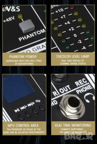 Професионален миксер Weymic MX-120 (12-канален) за запис на DJ Stage Karaoke DSP ефектор с USB устро, снимка 7 - Ресийвъри, усилватели, смесителни пултове - 49225855