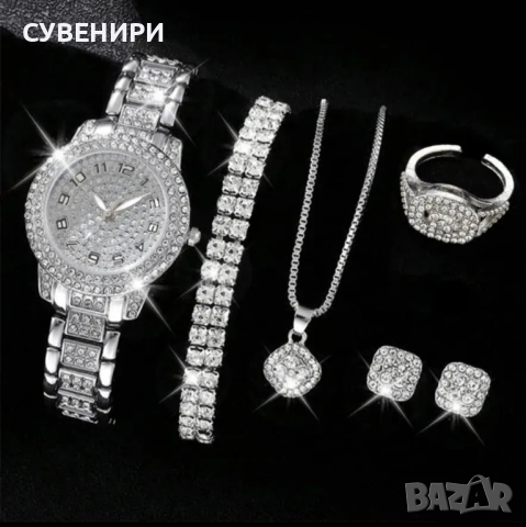 Дамски часовник с пръстен,2 гривни , обеци и колие , снимка 1 - Дамски - 44619343