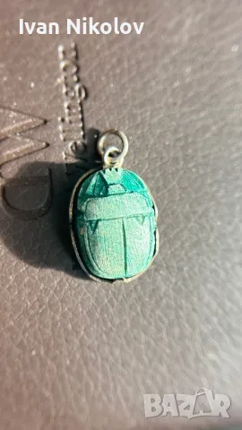 Стар египетски Скарабей, тюркоаз и сребро, снимка 4 - Антикварни и старинни предмети - 49277694