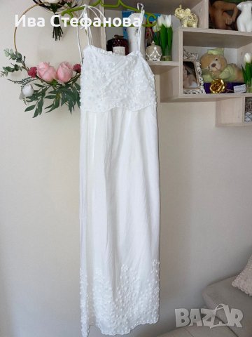 Нова дълга елегантна бяла рокля за всякакъв повод с декорация 3Д орнаменти памук полиестер , снимка 5 - Рокли - 41911809