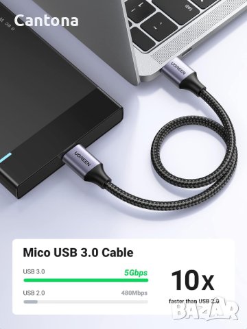 UGREEN Micro USB 3.0 кабел, USB 3.0 A към Micro B, найлонова плетена обвивка, снимка 4 - Кабели и адаптери - 42591599