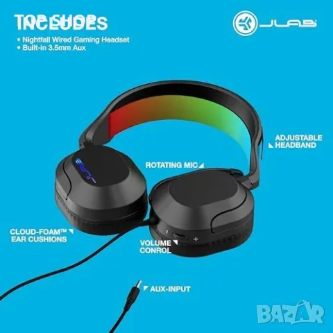 Нови Слушалки JLab Nightfall Gaming Headset 3.5mm с микрофон за PC/Xbox/PS5/PS4, снимка 3 - Слушалки и портативни колонки - 49444812