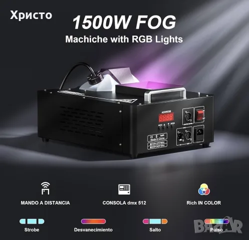 НОВО!!! Професионална машина за сценичен пушек ZQ10138, 1500W, 24 RGB LED, DMX512, Remote Control, снимка 7 - Друга електроника - 55851830