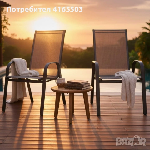 Стифиращи се градински столове от стомана и текстил – комплект 2 броя, снимка 2 - Столове - 53180523