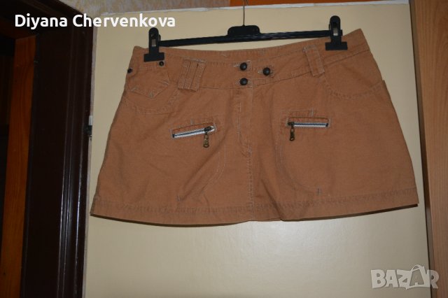 Къса лятна дънкова пола - кафява , снимка 1