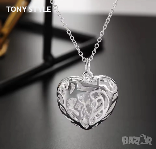 Ново Сребърно Дамско Колие Сърце , снимка 2 - Колиета, медальони, синджири - 51661093