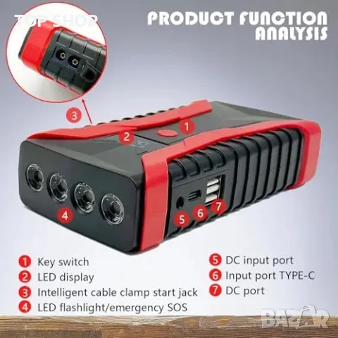 Нов Стартер за автомобил 2500A с LED фенер и зарядно за телефон, снимка 7 - Друга електроника - 49530531