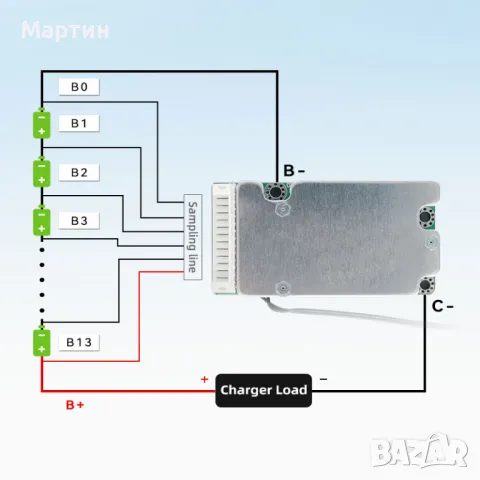 BMS 13S 48V 25A за 18650 литиево-йонна батерия, снимка 2 - Друга електроника - 47557818