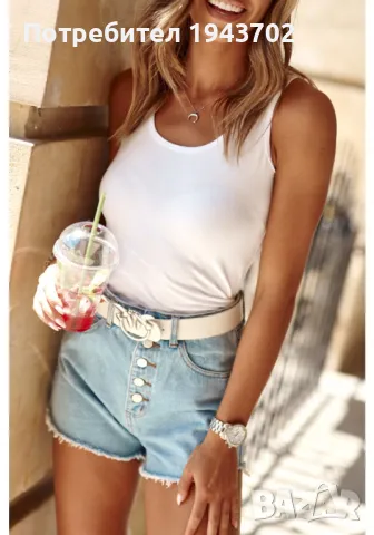 Дамски потник с широки презрамки в бял цвят 2308