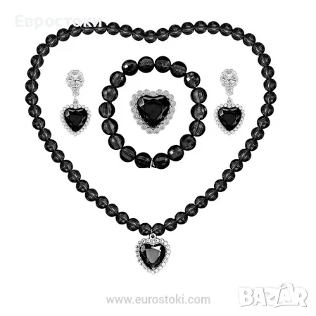 Парти аксесоари за костюм Wednesday Addams, комплект бижута Уенсдей - обеци, гривна, пръстен и колие, снимка 1