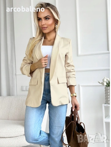 Елегантно дамско сако с драпирани ръкави, модерно и стилно, 10цвята , снимка 6 - Сака - 53245807