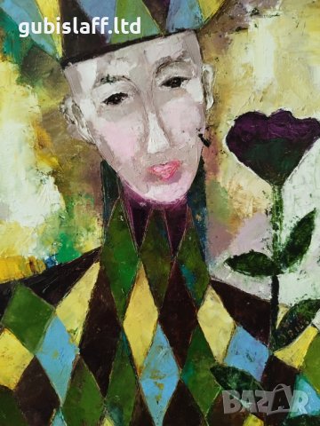 Картина, клоун, арлекин с роза, снимка 2 - Картини - 42194489