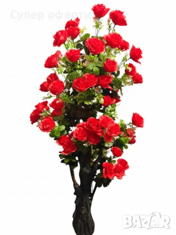 Изкуствено дръвче с червени рози ,1.70 м, снимка 2 - Изкуствени цветя - 49901280