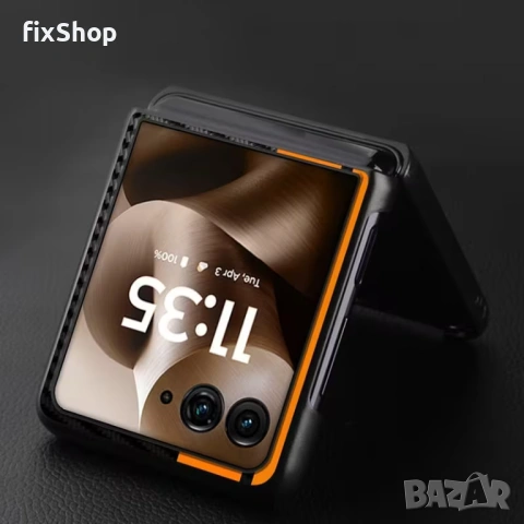 Калъф за Motorola Razr 60 Ultra – карбонов дизайн с оранжева линия – Нов, снимка 2 - Калъфи, кейсове - 53574640