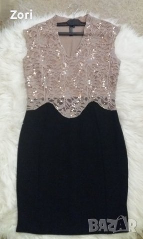 ИЗКЛЮЧИТЕЛНО КРАСИВА и СТИЛНА рокля в черно с бежова дантела и пайети по нея
