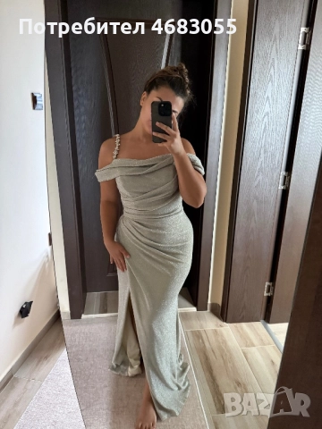 Официална рокля с брокат в сив цвят, снимка 2 - Рокли - 52796029