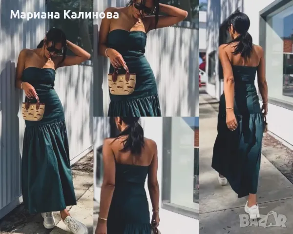 Zara рокля памук с голи рамене, снимка 3 - Рокли - 43340464