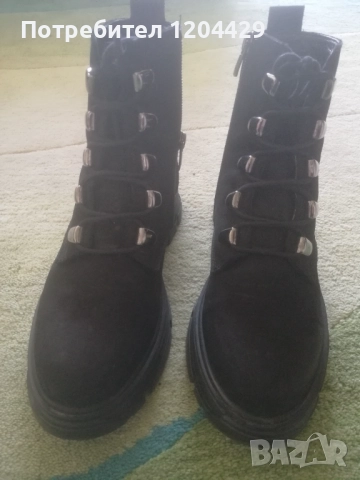 Боти тип кубинки, естествен набук, черни, 37 номер, снимка 2 - Дамски боти - 51438422