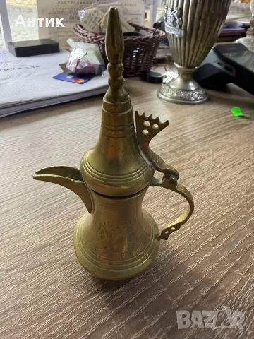 Винтидж месингово джезве Далах - арабска кана за кафе, ориенталска, гравирано