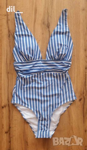 Налични! Нов дамски  цял бански на райе с подпънки S, снимка 3 - Бански костюми - 15029900