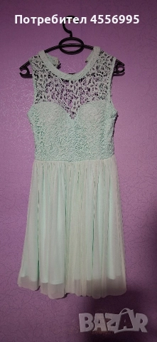 Елегантна дамска рокля с дантела - цвят мента
