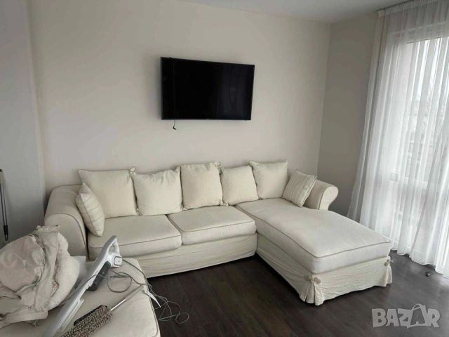 Ъглов диван от гъши пух с лежанка и табуретка Martineli, снимка 6 - Дивани и мека мебел - 53616515