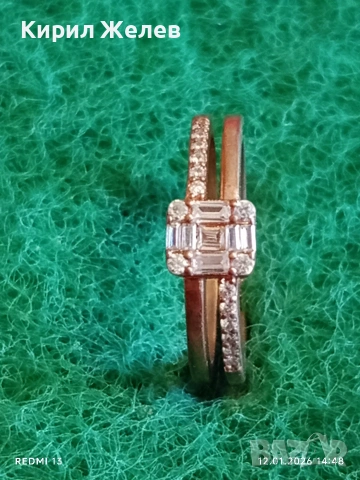 Сребърен пръстен с покритие от розово злато инкрустирани с кристали много красив 52758